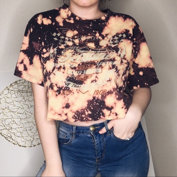 Harley Davidson Custom Bleach Crop Top - Picture 2 of 6